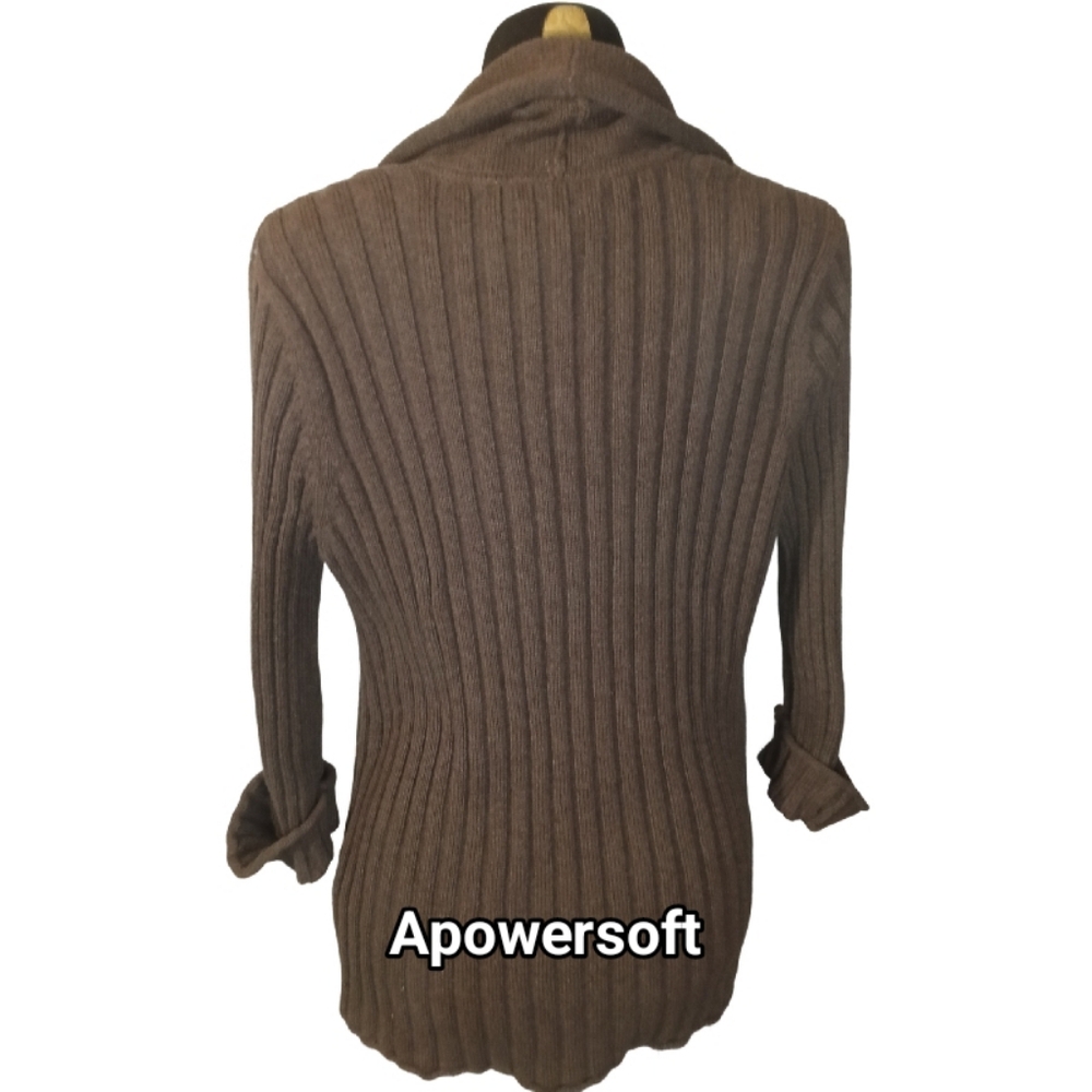 Rich Brown Ribbed Open-Front Cardigan - Picture 4 of 7